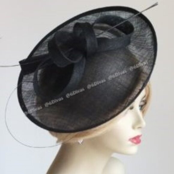 Black Fascinator With Headband Wide Brim Sinamay Mesh Hat Fascinator - New - Picture 2 of 3